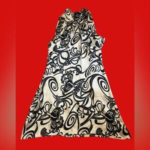 Lav & Kush 💯 silk black and ivory floral midi dress with sash neck 🇨🇦